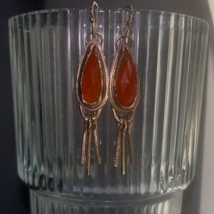 Gold Plated Carnelian Tear Drop Earrings